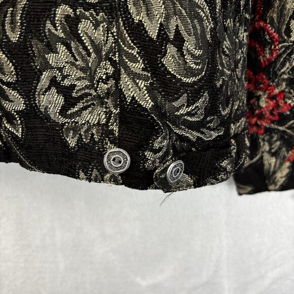 Chico's Jacquard Floral Jacket 0 (Small 4) Black Red Gold Embroidered Christmas - Picture 16 of 16